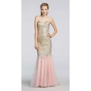 Terani Couture women's Pink Couture Trumpet Gown Mirrored crystal bodice